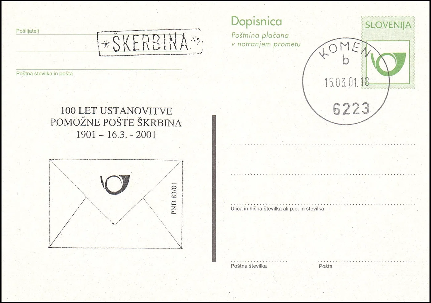 100 LET USTANOVITVE POMOŽNE POŠTE ŠKRBINA